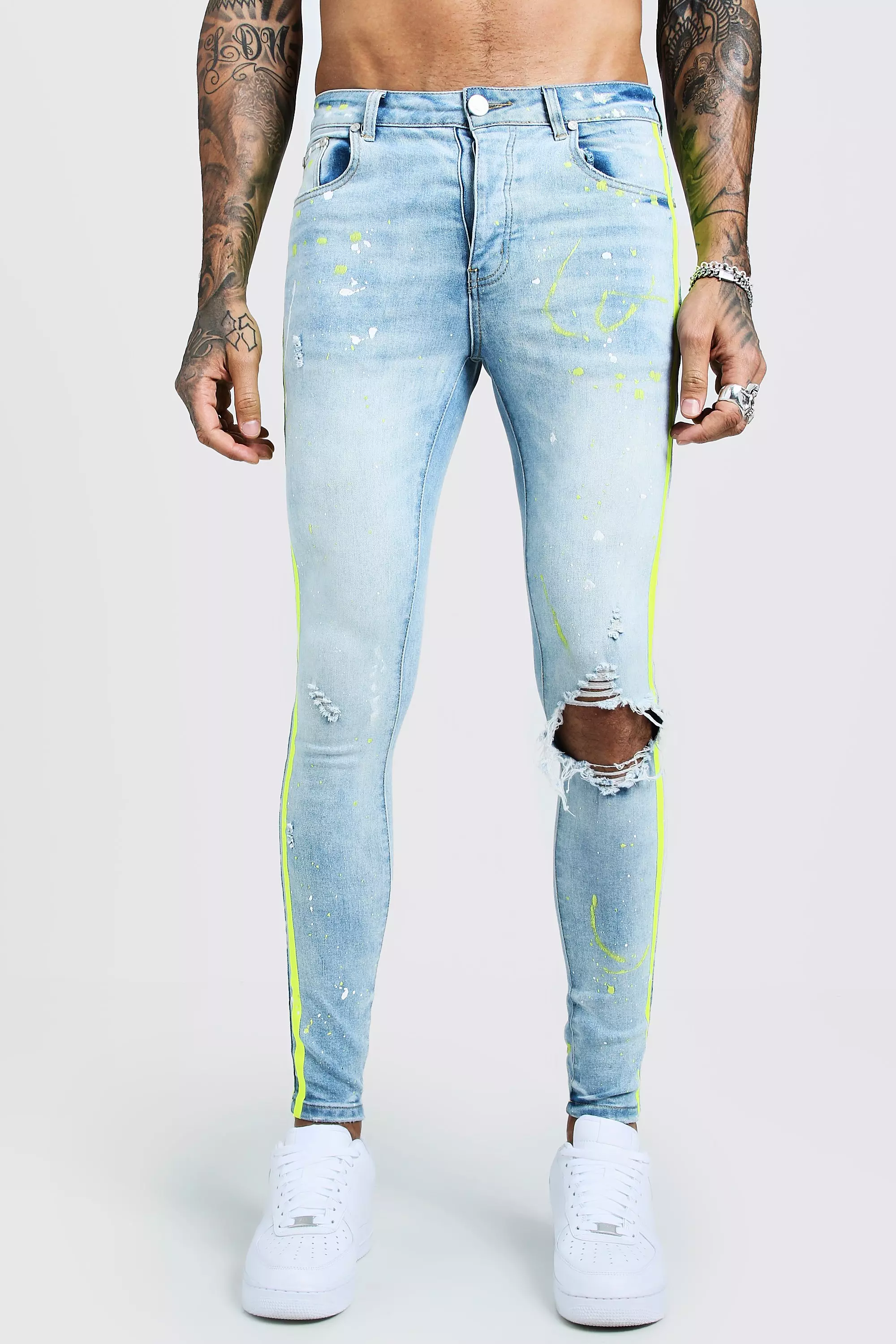 Mens skinny jeans side on sale stripe